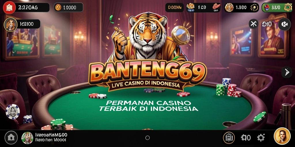 Tampilan gameplay BANTENG69 dengan dealer langsung dan suasana kasino yang menegangkan.