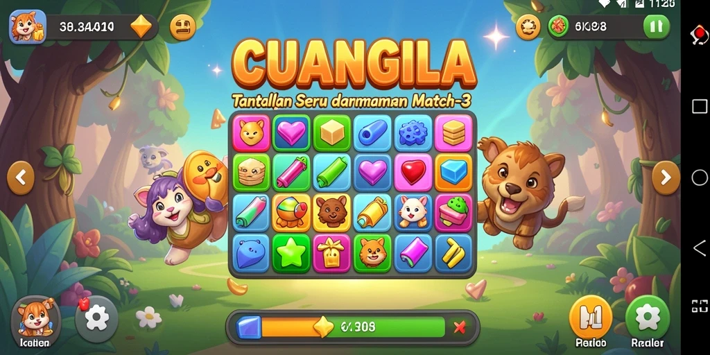 Tampilan gameplay seru CUANGILA dengan tantangan Match-3.