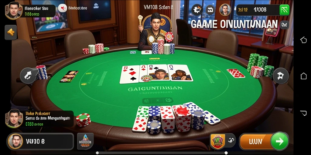 Tampilan gameplay seru saat bermain Poker di VM108.